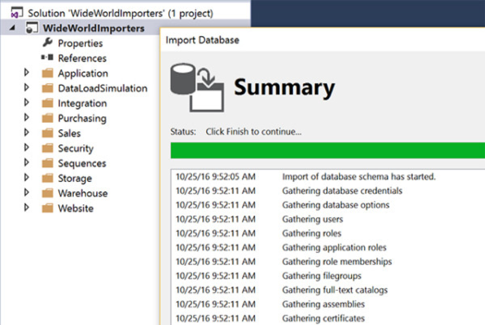 Import properties. SQL Server data Tools. SQL Server data Tools for Visual Studio 2013. Wideworldimporters-Full. Sss6131 data Tools.